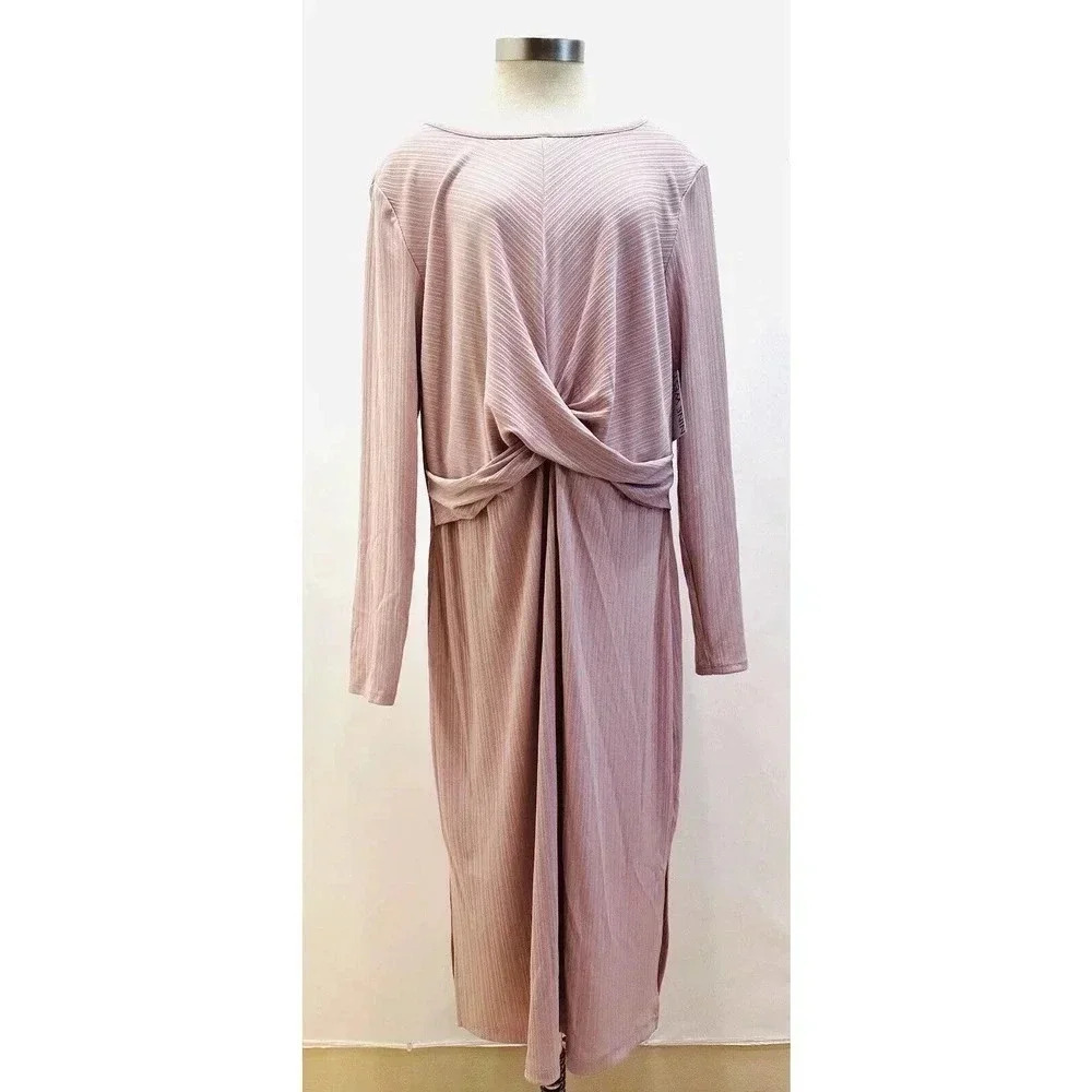 NWT NINE WEST Women Long Sleeve Pullover Round Neck Purple Maxi Dress Size XL